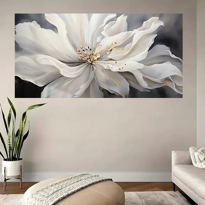 Modern Abstract White Peony Wall Art wall canvas office home room framed 120x60cm