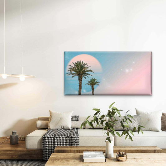 Surreal Landscape Palm Tree Wall Art Canvas Office Home Room Framed 80x45cm