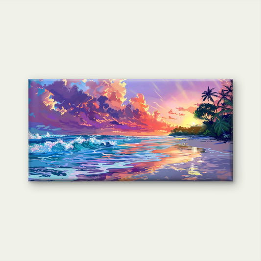 Sunset Beach Pixelated Wall Art Canvas Office Home Room Framed 80x45cm