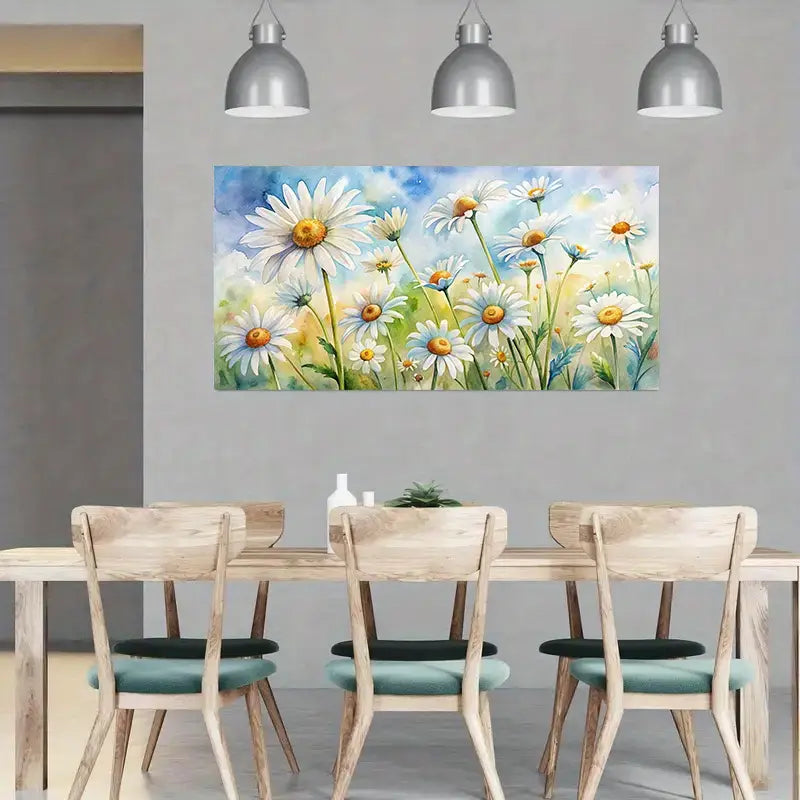 Vibrant Abstract Floral Painting with Colorful Blooms & Green Foliage Wall Art wall canvas office home room framed 120x60cm