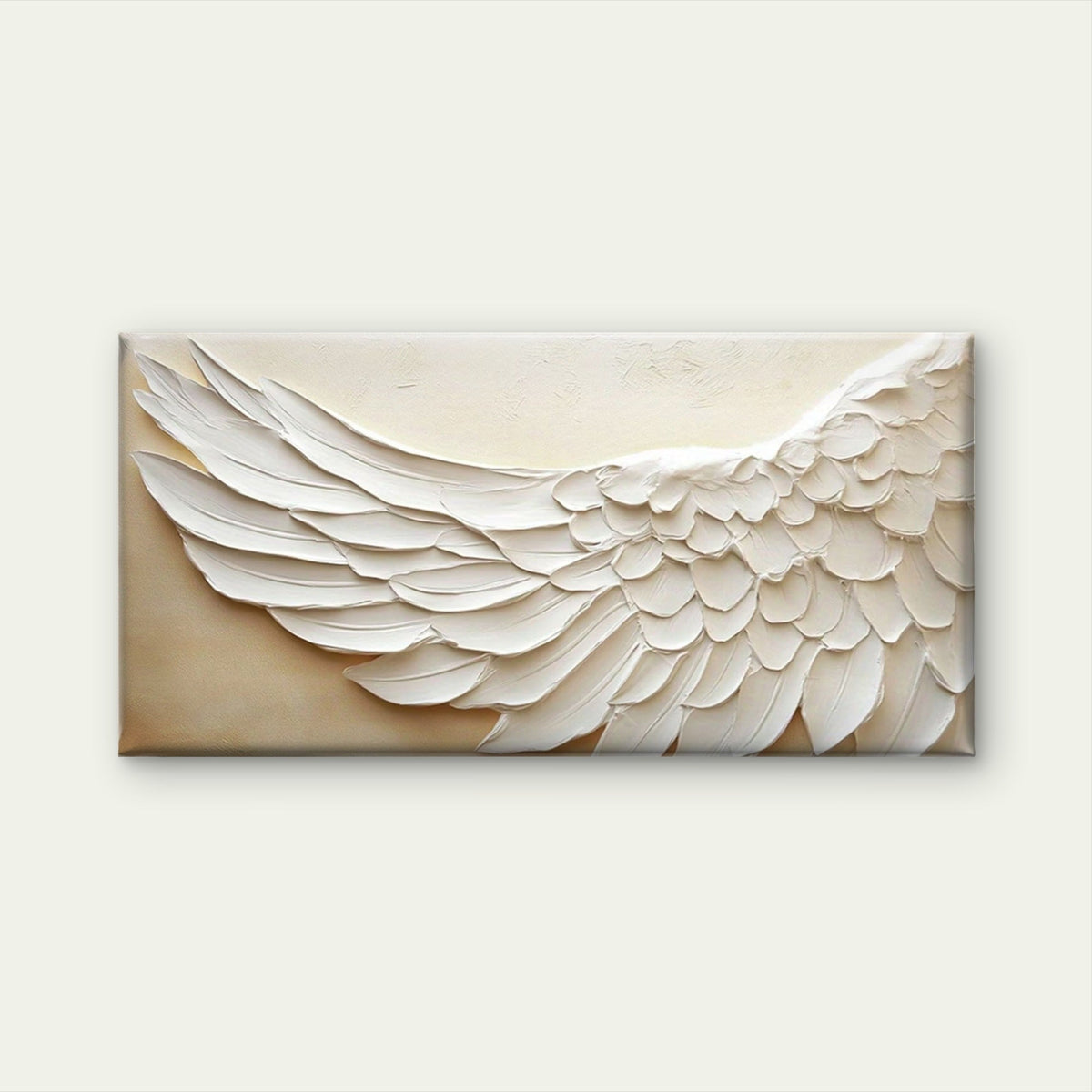 Beige & White Wing Wall Art Canvas Office Home Room Framed 120x60cm