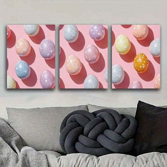 3pcs Easter Eggs Design Metal Print Ready to Hang Art