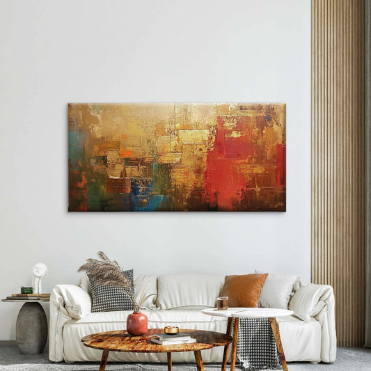 Gold Red Blue Abstract Textured Wall Art Canvas Office Home Room Framed 80x45cm