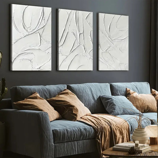 3pcs Modern Style Pure Color Abstract Geometric Art Off White Wall Art Set Canvas Framed 40x60cm - High Quality Print 100% Australian Made Wall Canvas Ready to Hang