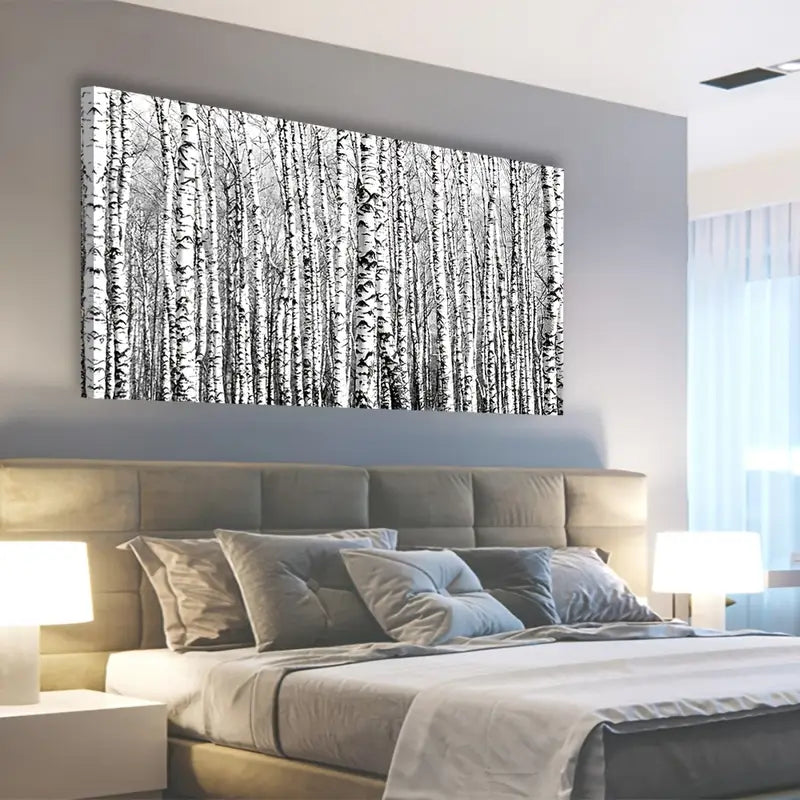 Modern Birch Forest Black White Birch Trees Wall Art canvas office home room framed 120x60cm
