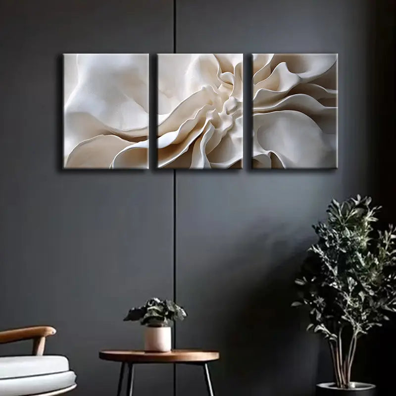 3pcs Luxurious Abstract Light and White Metal Print Ready to Hang Art
