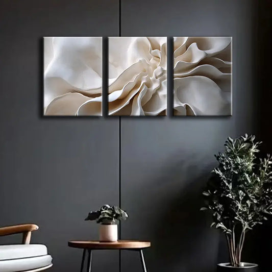 3pcs Luxurious Abstract Light and White Metal Print Ready to Hang Art