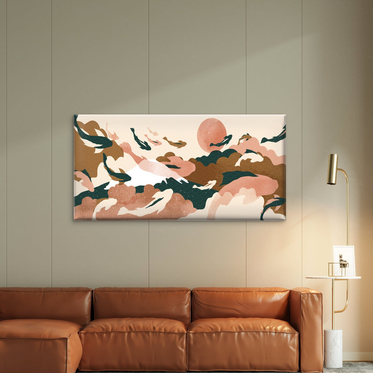 Japanese Koi Fish Sun Clouds Wall Art Canvas Office Home Room Framed 120x60cm