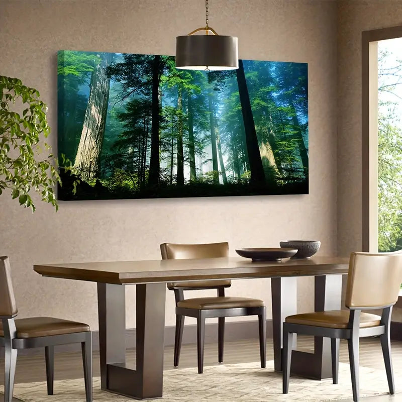 Spring Forest Misty Woods Nature Green Trees Scenic Wall Art canvas office home room framed 120x60cm