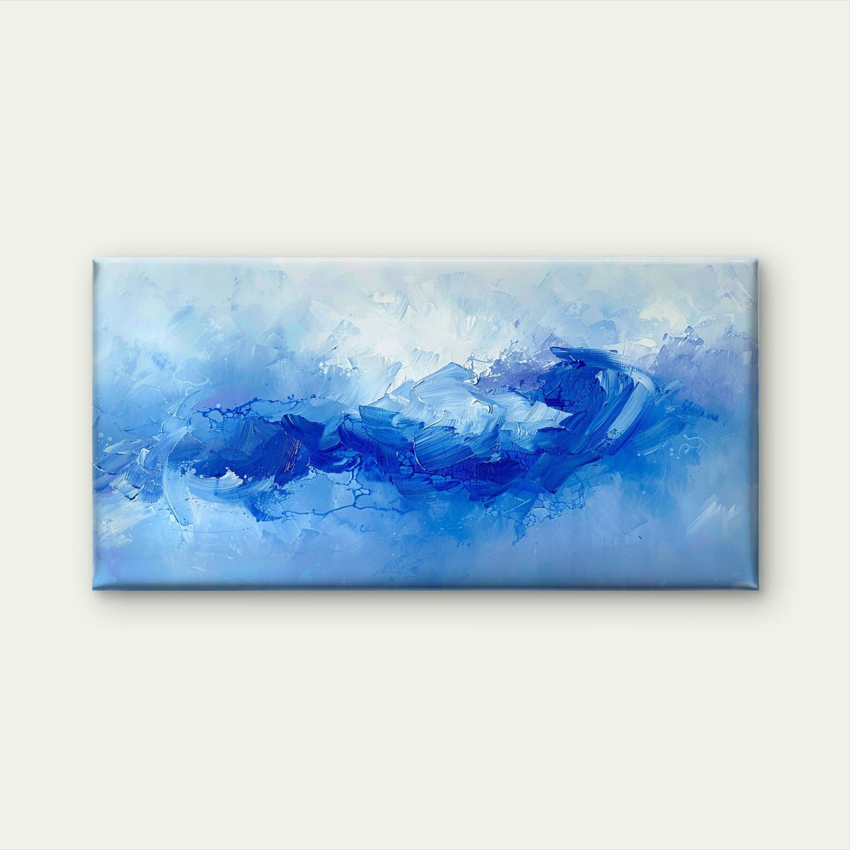 Blue Wave One Art Wall Art Canvas Office Home Room Framed 80x45cm