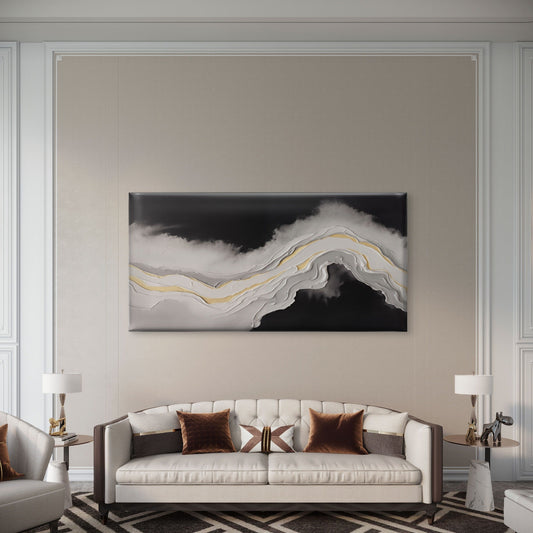 Abstract Black White Gold Textured Wall Art Canvas Office Home Framed 80x45cm