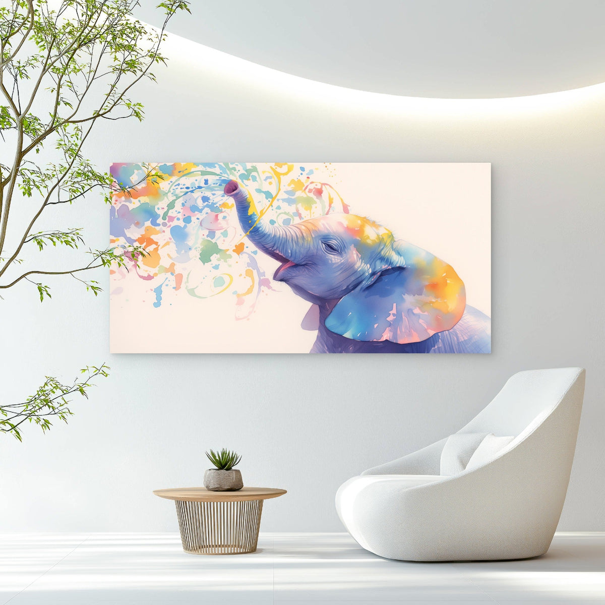 Joyful Elephant Rainbow Spray Wall Art Canvas Office Home Room Framed 80x45cm