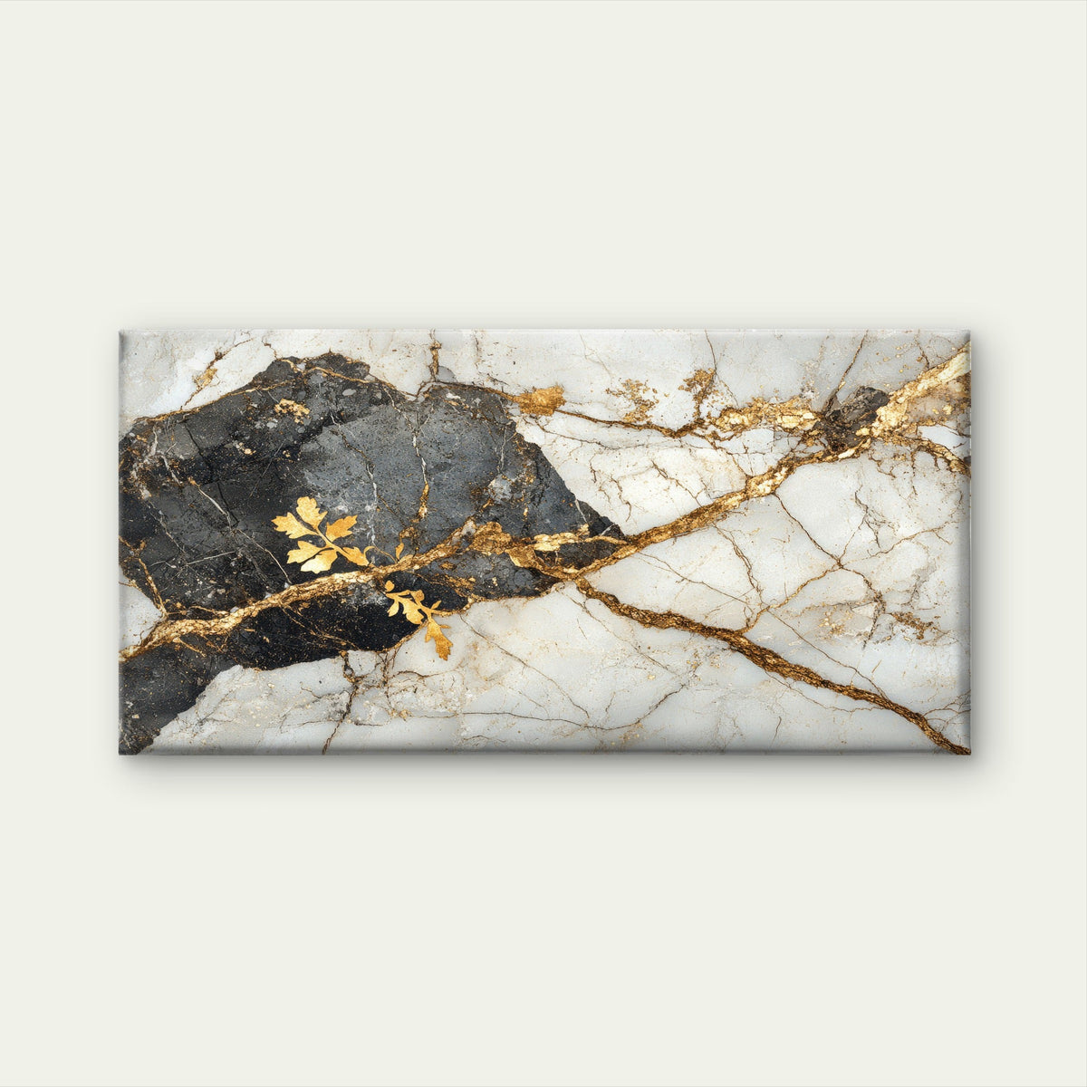 Luxury Gold Leaf Vein Marble Wall Art Canvas Office Home Room Framed 80x45cm