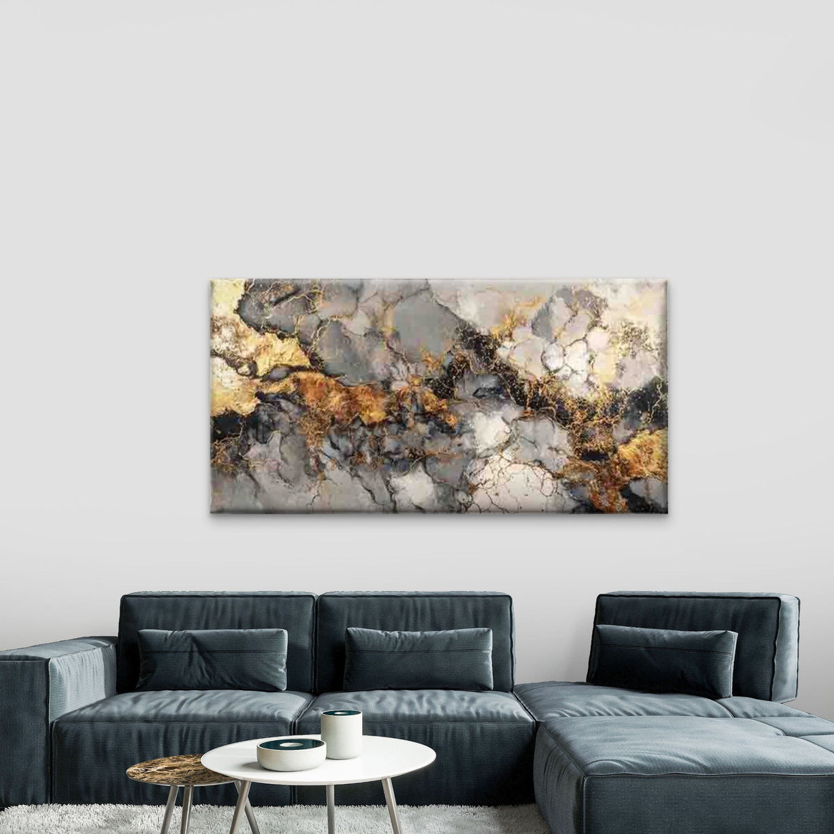 Dark Marble & Gold Abstract Wall Art Canvas Office Home Room Framed 80x45cm