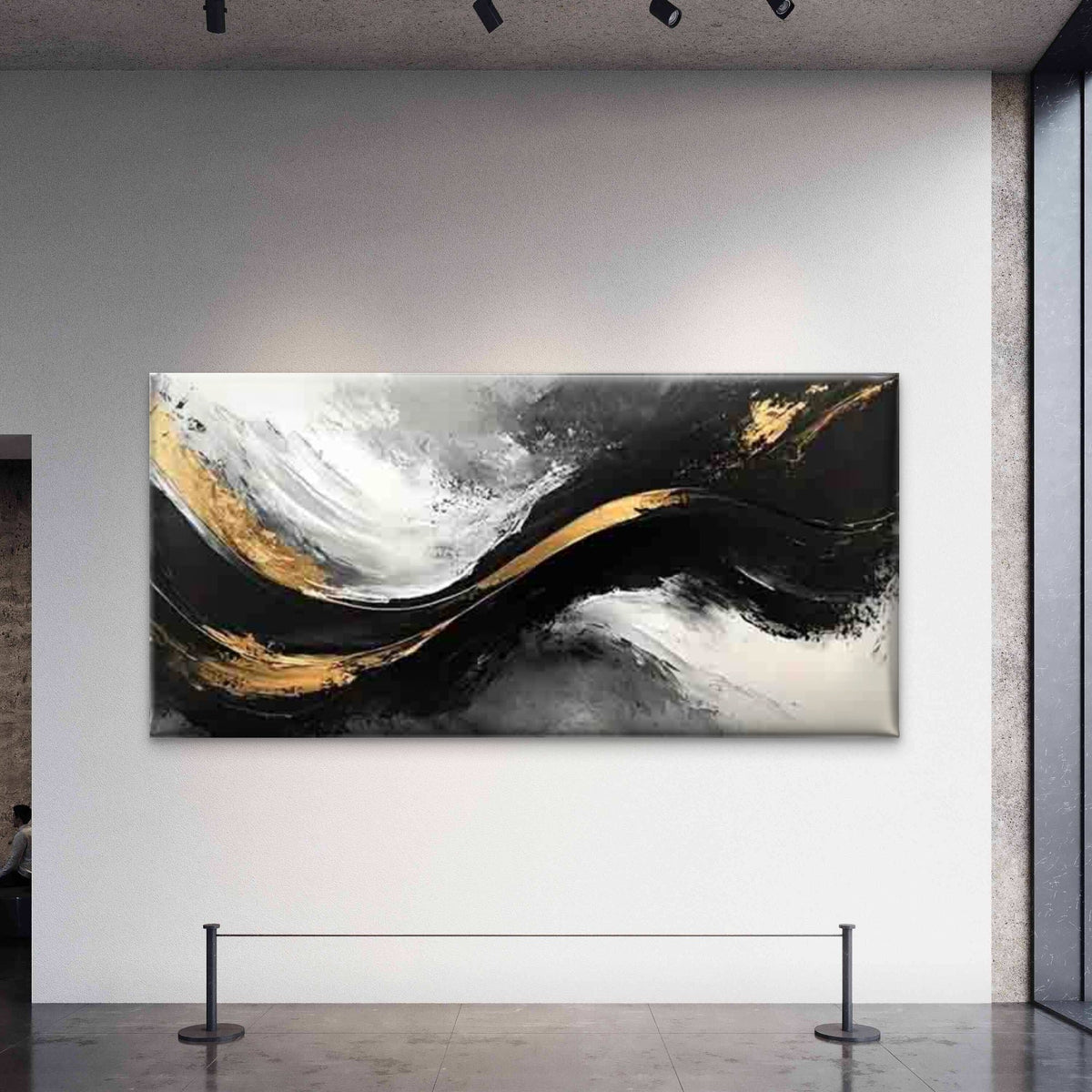 Elegant Abstract Black And Gold Wall Art Canvas Office Home Room Framed 120x60cm