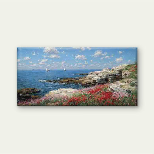 Minimalist Ocean Landscape Wall Art Canvas Office Home Room Framed 80x45cm