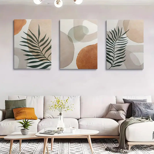 3pcs Bohemian Abstract Leaf Warm Tone Botanical Metal Print Ready to Hang Art