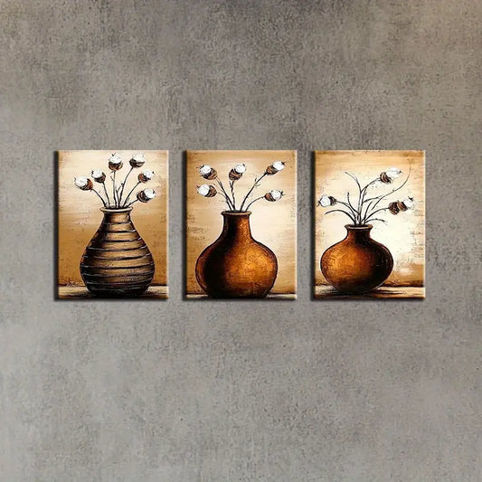 3pcs Watercolor Elegant Plant Vase Design Metal Print Ready to Hang Art