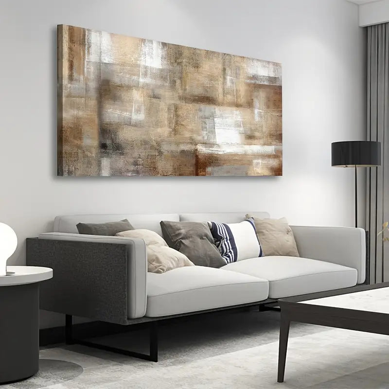 Vintage Brown White Grey Wall Art canvas office home room framed 120x60cm