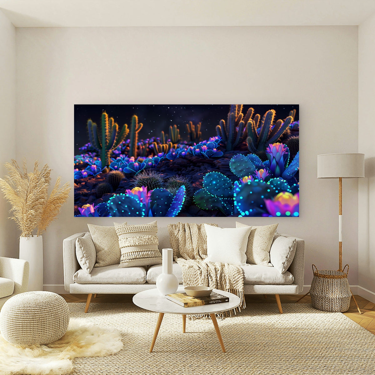 Neon Desert Flower Garden Wall Art Canvas Office Home Room Framed 120x60cm