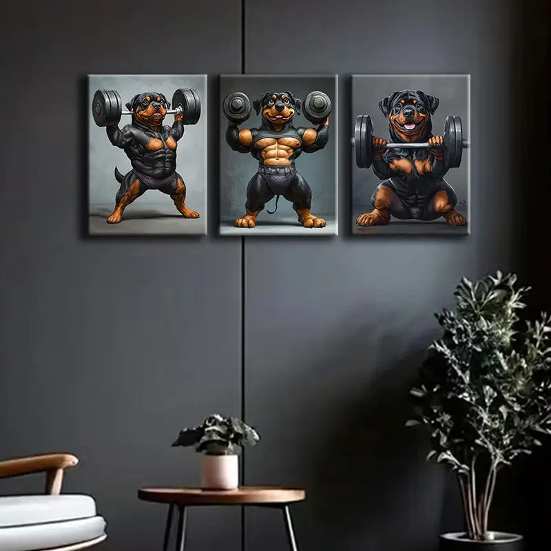 3pcs A fitness Rottweiler Metal Print Ready to Hang Art
