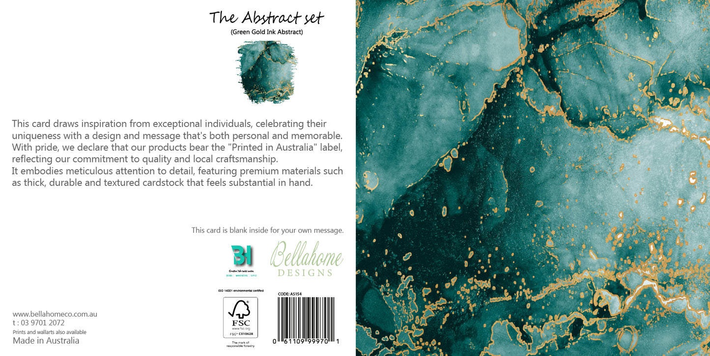 Green Gold Ink Abstract Greeting Card - The Abstract Set - 10 Pcs