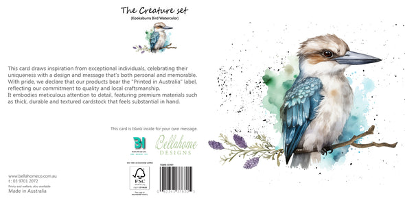 Kookaburra Bird Watercolor Greeting Card - The Creatures Set - 10 Pcs