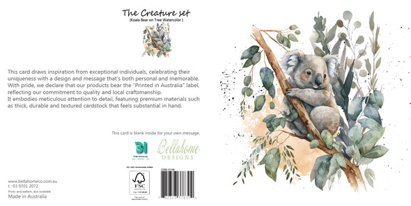 Koala Bear on Tree Watercolor Greeting Card - The Creatures Set - 10 Pcs