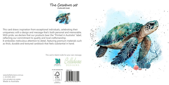 Turtle with Coral Greeting Card - The Creatures Set - 10 Pcs