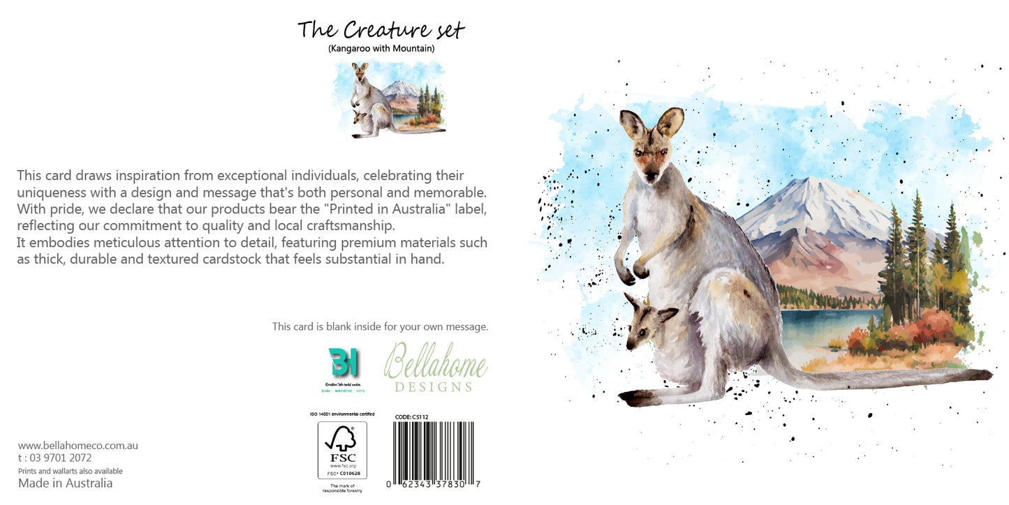 Kangaroo with Mountain Greeting Card - The Creatures Set - 10 Pcs