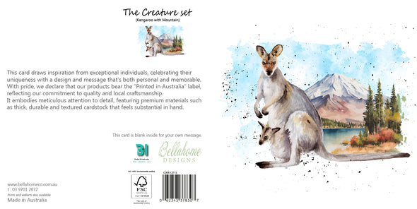 Kangaroo with Mountain Greeting Card - The Creatures Set - 10 Pcs