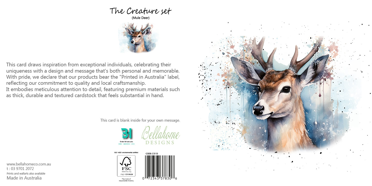 Mule Deer Greeting Card - The Creatures Set - 10 Pcs