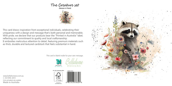 Racoon in Floral Greeting Card - The Creatures Set - 10 Pcs