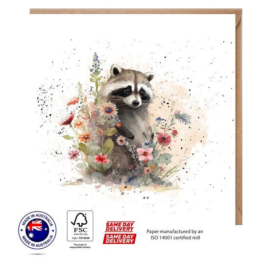 Racoon in Floral Greeting Card - The Creatures Set - 10 Pcs