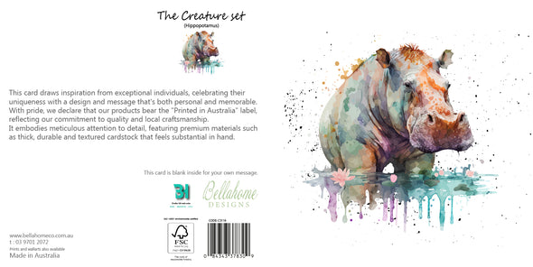 Hippopotamus Greeting Card - The Creatures Set - 10 Pcs