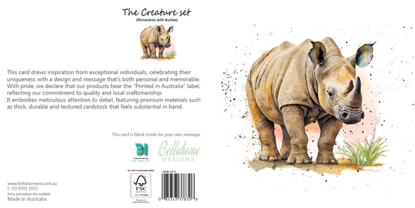 Rhinoceros with Bushes Greeting Card - The Creatures Set - 10 Pcs