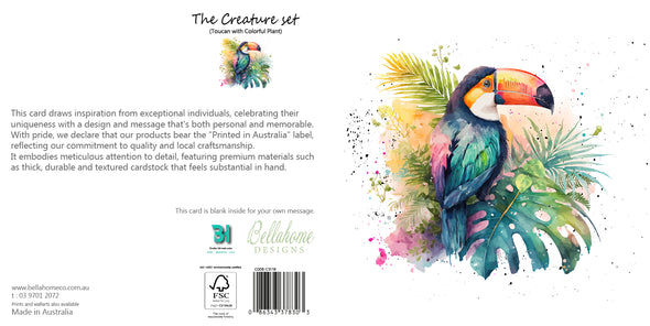 Toucan with Colorful Plant Greeting Card - The Creatures Set - 10 Pcs