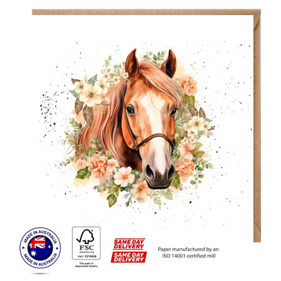 Horse in Floral Greeting Card - The Creatures Set - 10 Pcs