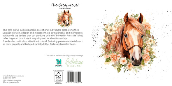 Horse in Floral Greeting Card - The Creatures Set - 10 Pcs