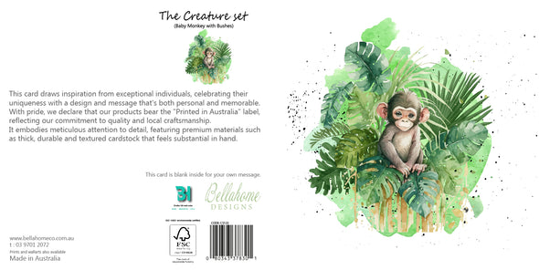 Baby Monkey with Bushes Greeting Card - The Creatures Set - 10 Pcs