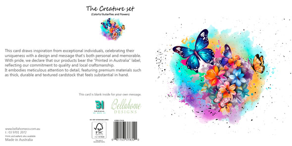 Colorful Butterflies and Flowers Greeting Card - The Creatures Set - 10 Pcs