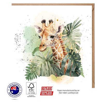 Giraffe and Plants Greeting Card - The Creatures Set - 10 Pcs