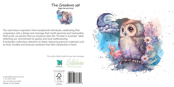 Night Owl and Floral Greeting Card - The Creatures Set - 10 Pcs