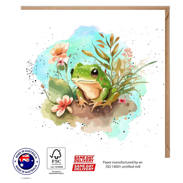 Frog & Flowers Greeting Card - The Creatures Set - 10 Pcs