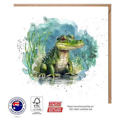 Crocodile and Plants Greeting Card - The Creatures Set - 10 Pcs