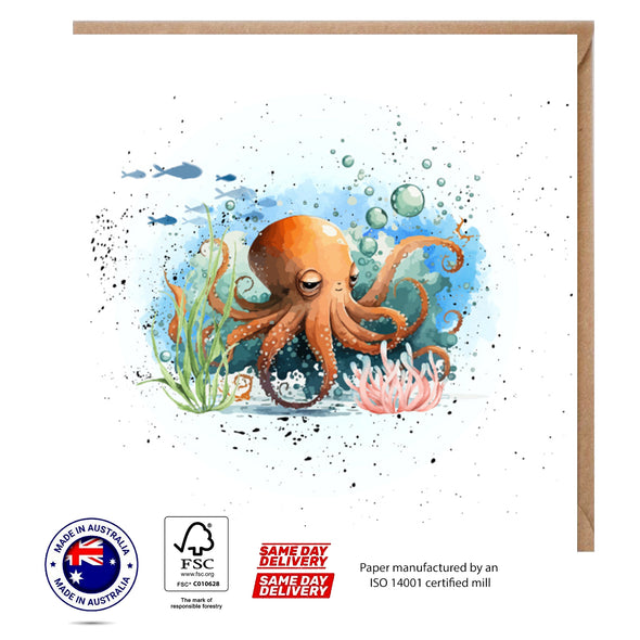 Octopus in Deep Sea Greeting Card - The Creatures Set - 10 Pcs