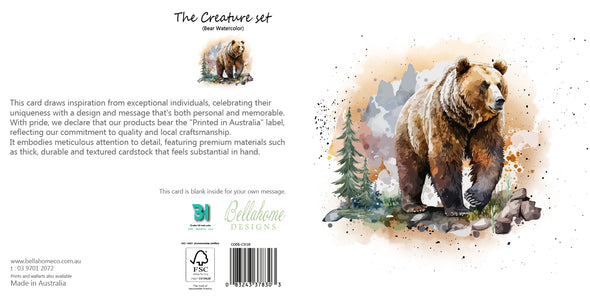 Bear Watercolor Greeting Card - The Creatures Set - 10 Pcs