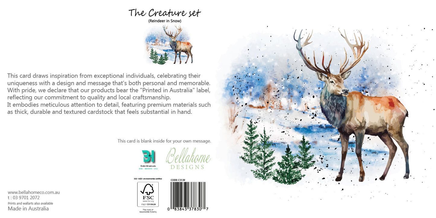 Reindeer in Snow Greeting Card - The Creatures Set - 10 Pcs