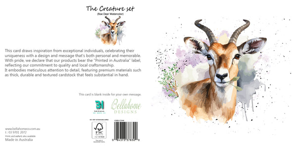 Roe Deer Watercolor Greeting Card - The Creatures Set - 10 Pcs