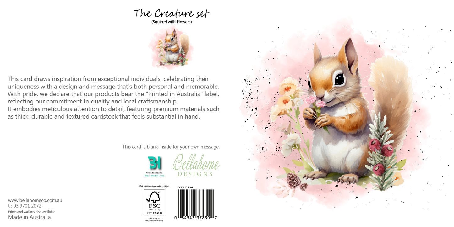 Squirrel with Flowers Greeting Card - The Creatures Set - 10 Pcs